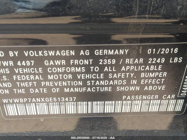 Photo 8 VIN: WVWBP7ANXGE513437 - VOLKSWAGEN CC 