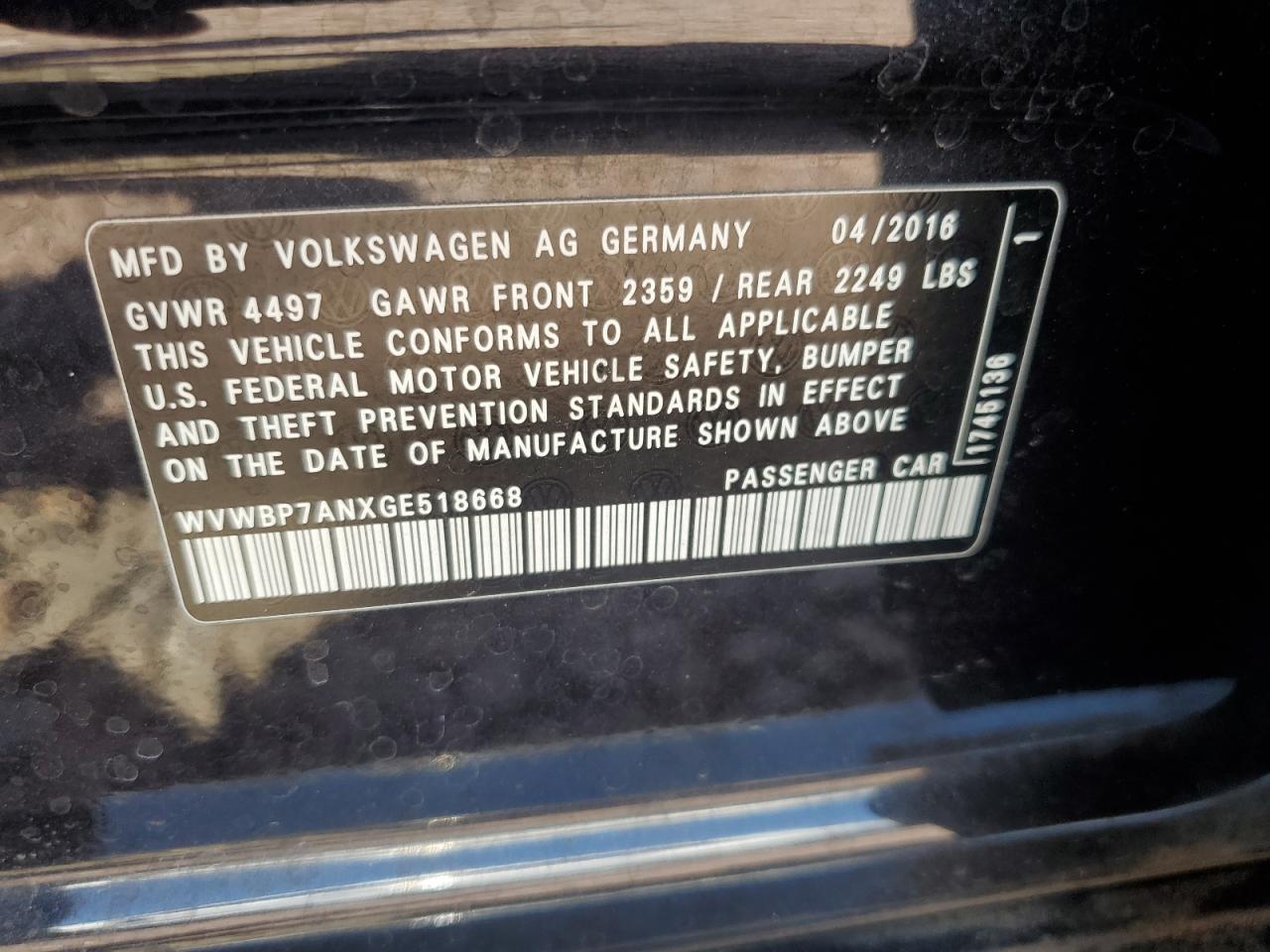 Photo 11 VIN: WVWBP7ANXGE518668 - VOLKSWAGEN PASSAT CC 