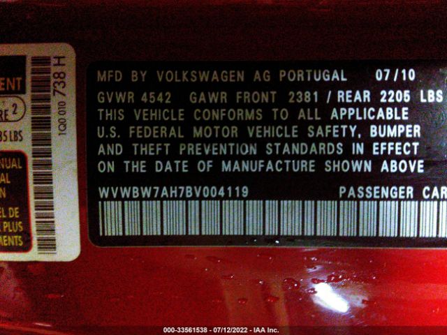 Photo 8 VIN: WVWBW7AH7BV004119 - VOLKSWAGEN EOS 