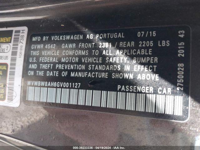 Photo 8 VIN: WVWBW8AH6GV001127 - VOLKSWAGEN EOS 