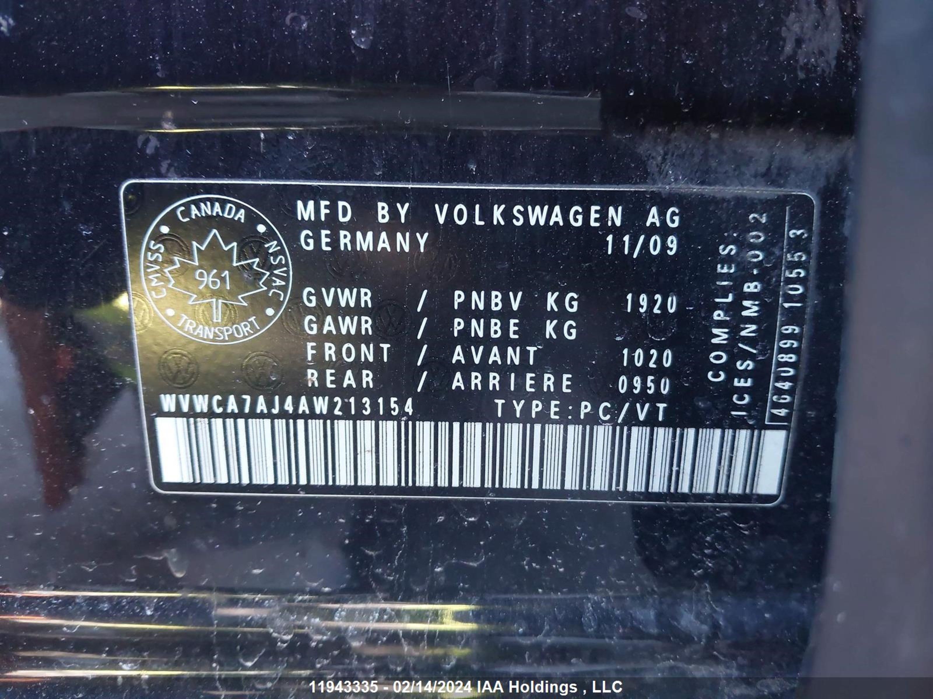 Photo 8 VIN: WVWCA7AJ4AW213154 - VOLKSWAGEN GOLF 