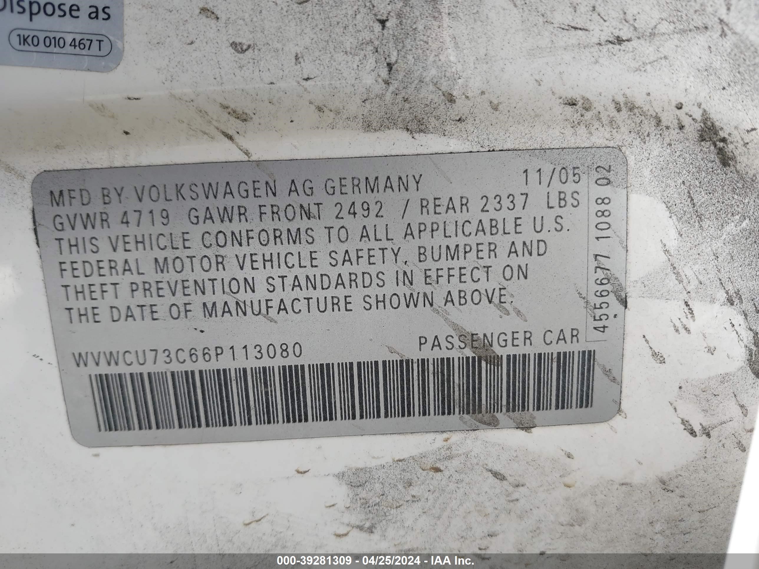 Photo 8 VIN: WVWCU73C66P113080 - VOLKSWAGEN PASSAT 