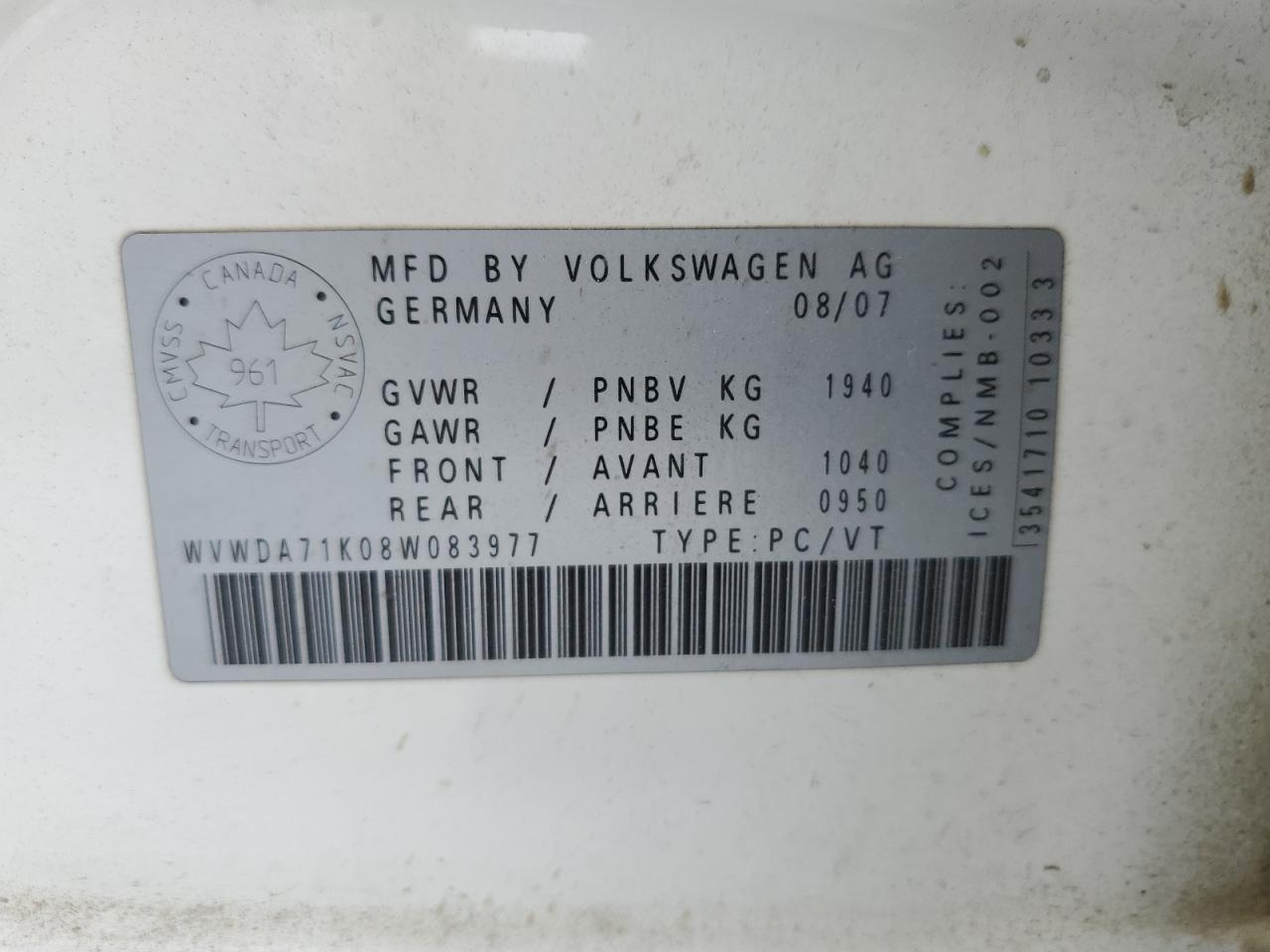 Photo 11 VIN: WVWDA71K08W083977 - VOLKSWAGEN GOLF 