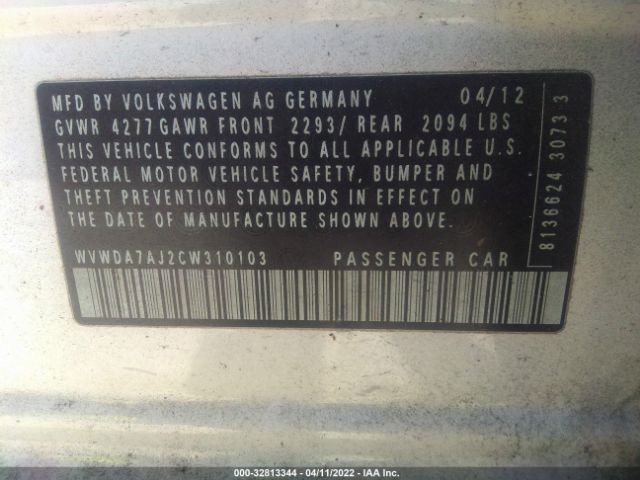 Photo 8 VIN: WVWDA7AJ2CW310103 - VOLKSWAGEN GOLF 