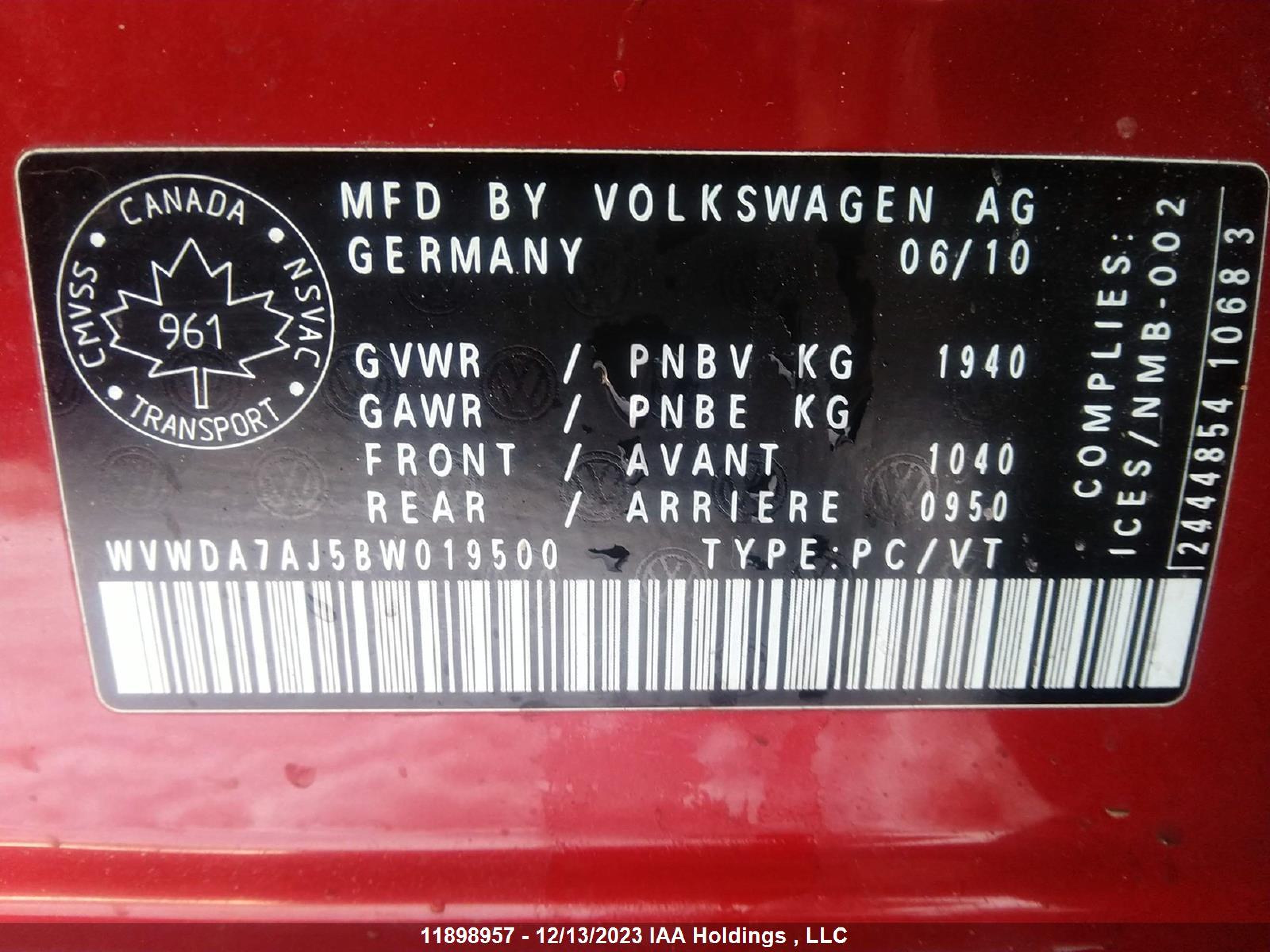 Photo 8 VIN: WVWDA7AJ5BW019500 - VOLKSWAGEN GOLF 