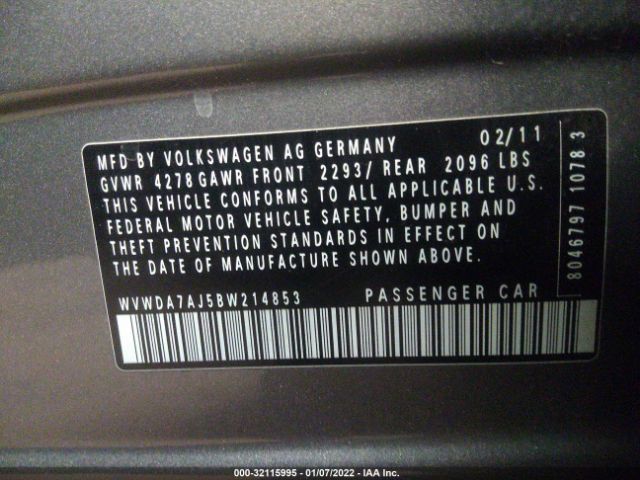 Photo 8 VIN: WVWDA7AJ5BW214853 - VOLKSWAGEN GOLF 