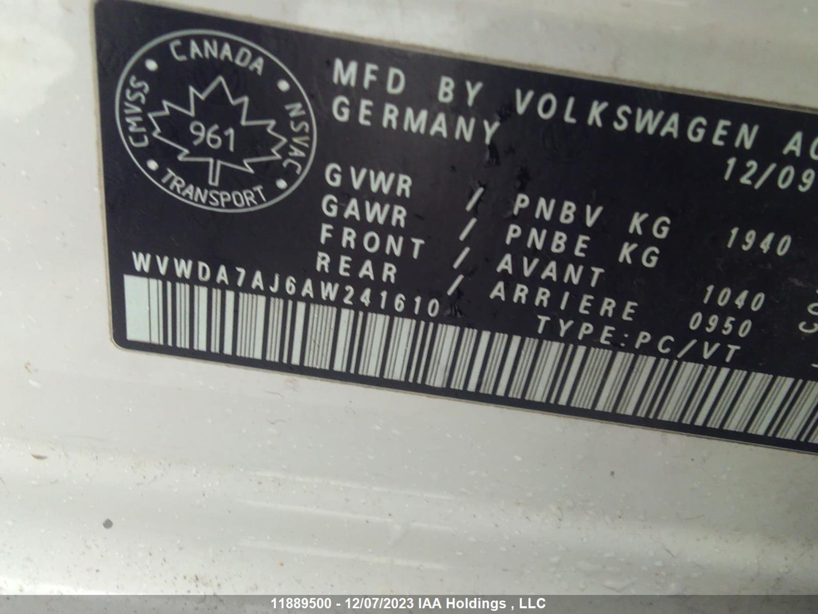 Photo 8 VIN: WVWDA7AJ6AW241610 - VOLKSWAGEN GOLF 