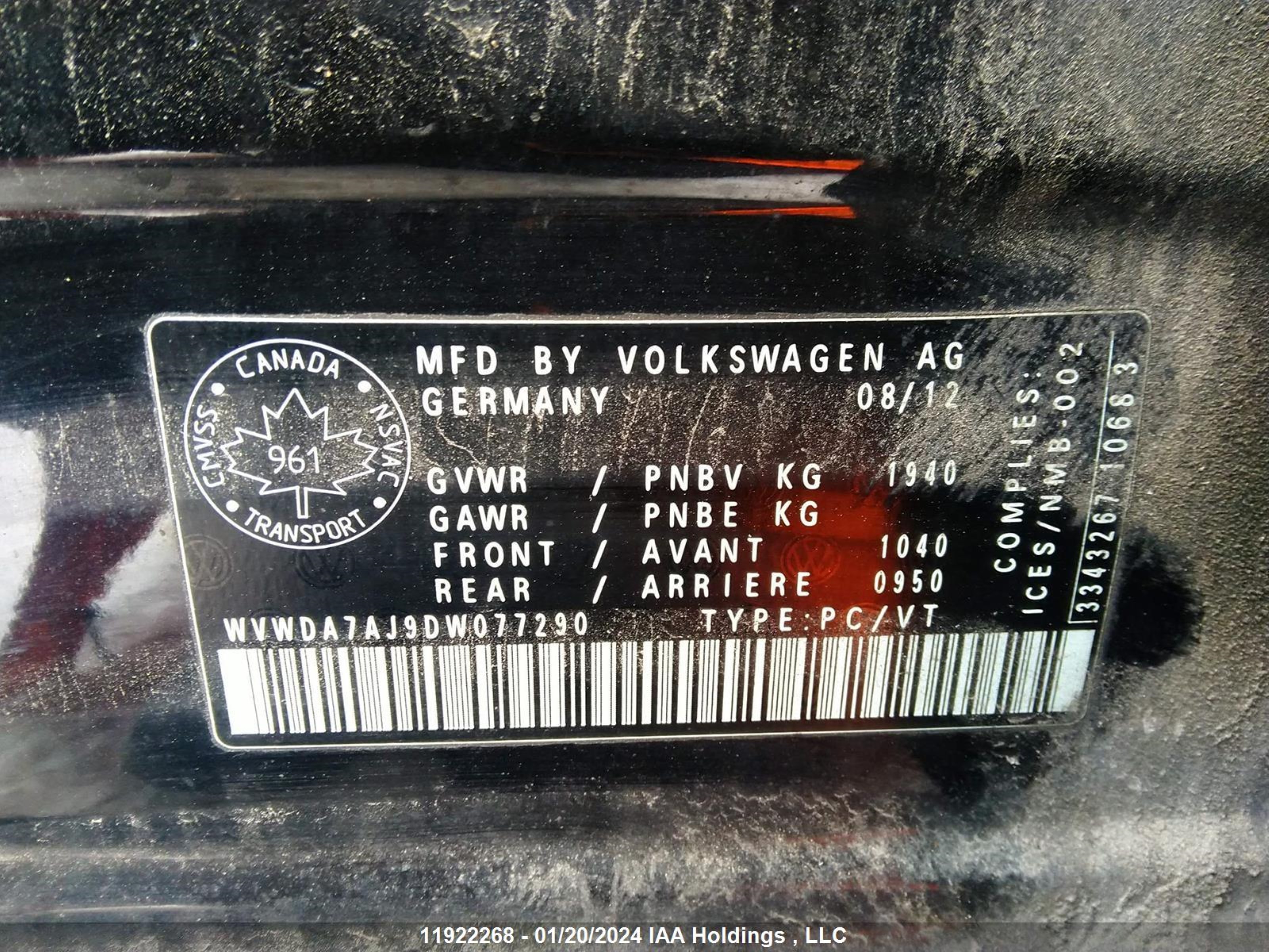 Photo 8 VIN: WVWDA7AJ9DW077290 - VOLKSWAGEN GOLF 