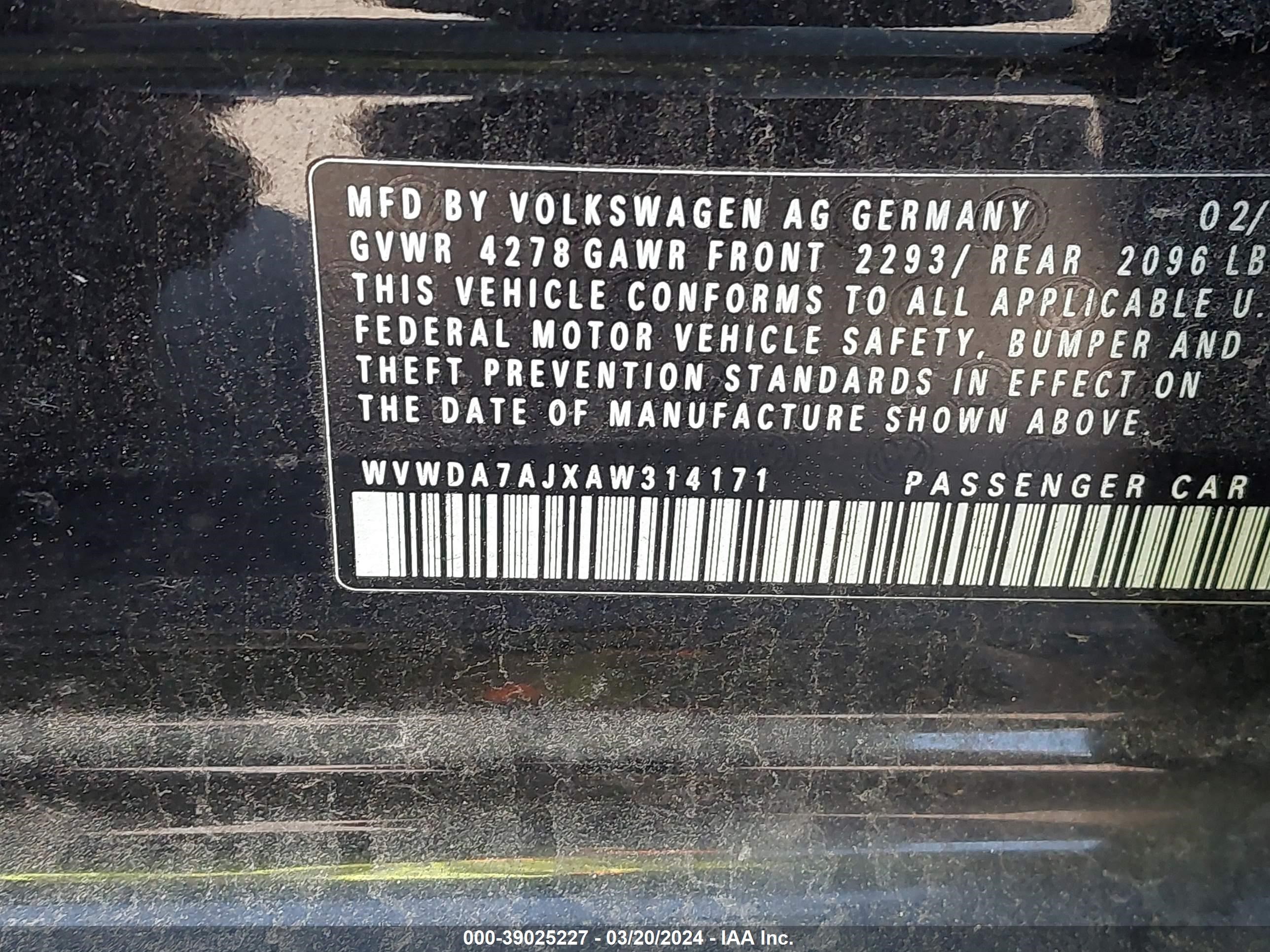 Photo 8 VIN: WVWDA7AJXAW314171 - VOLKSWAGEN GOLF 