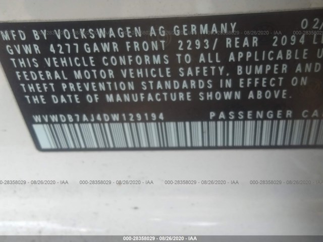 Photo 8 VIN: WVWDB7AJ4DW129194 - VOLKSWAGEN GOLF 