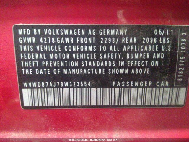 Photo 8 VIN: WVWDB7AJ7BW323554 - VOLKSWAGEN GOLF 