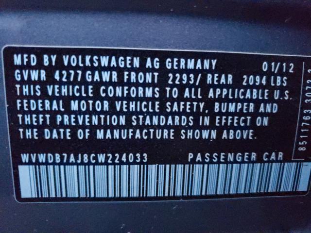 Photo 9 VIN: WVWDB7AJ8CW224033 - VOLKSWAGEN GOLF 