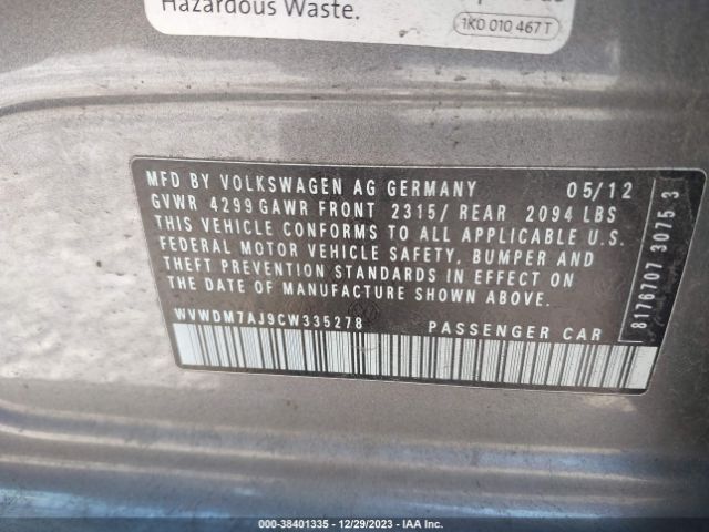 Photo 8 VIN: WVWDM7AJ9CW335278 - VOLKSWAGEN GOLF 