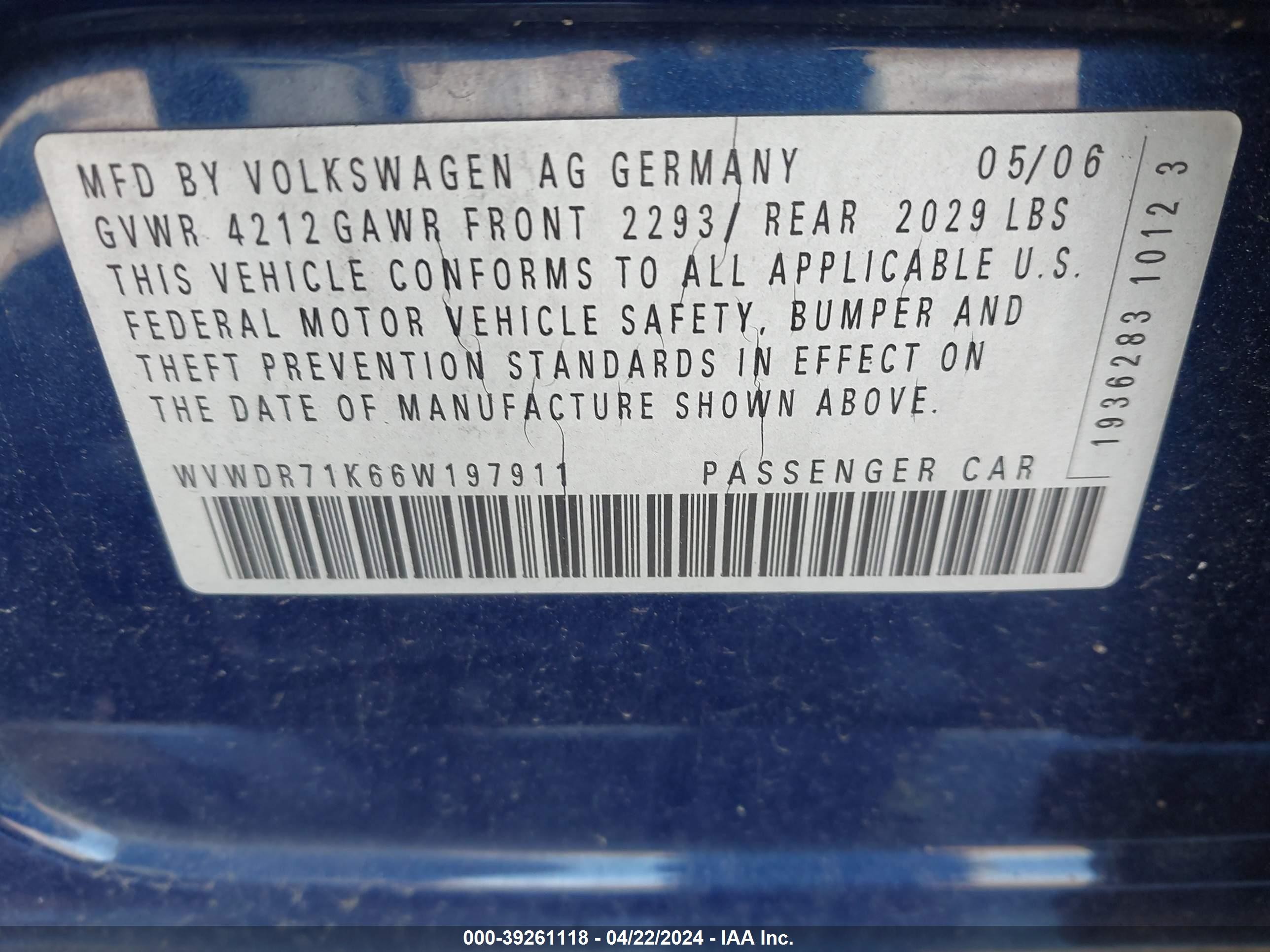 Photo 8 VIN: WVWDR71K66W197911 - VOLKSWAGEN GOLF 