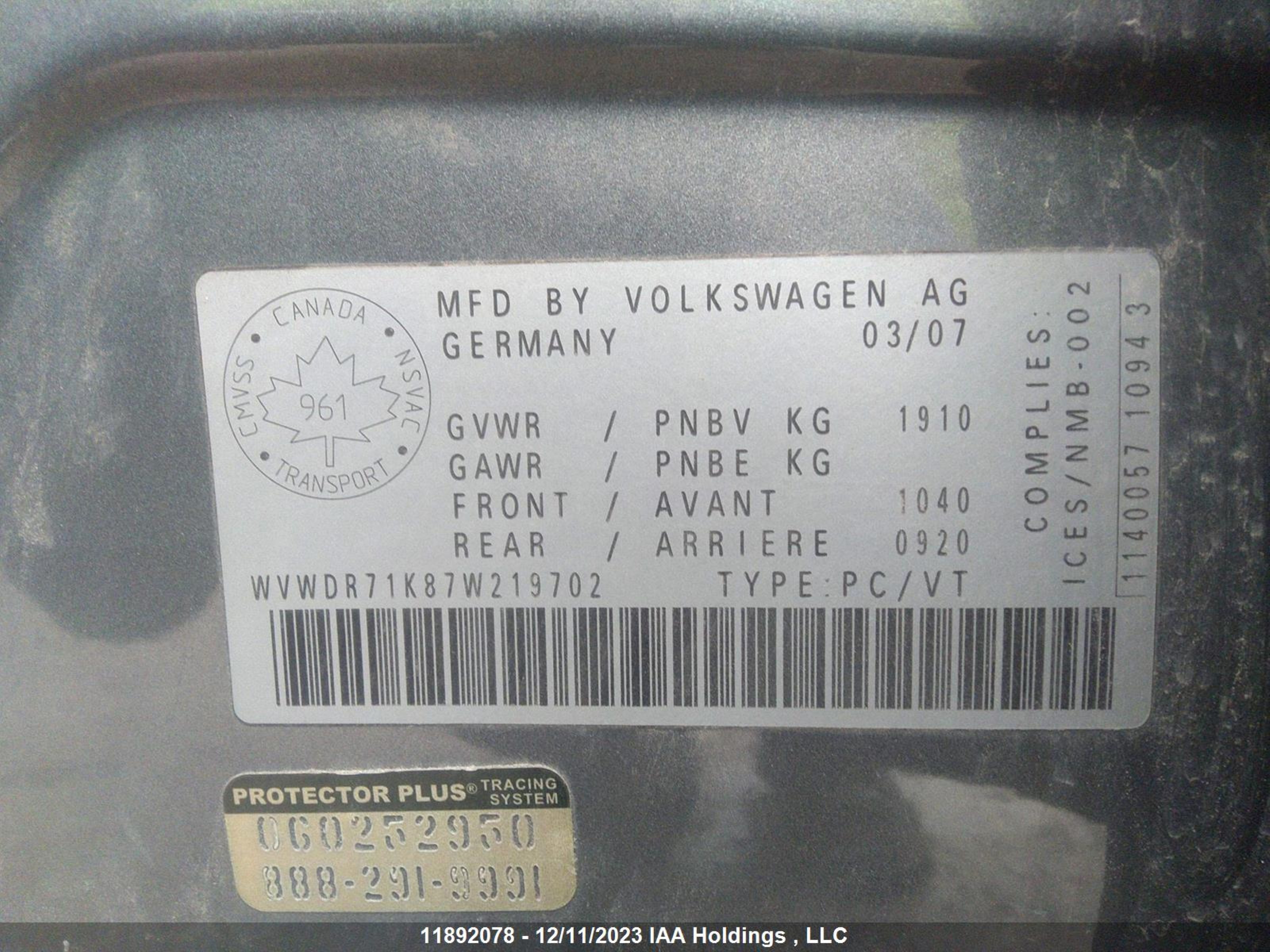 Photo 8 VIN: WVWDR71K87W219702 - VOLKSWAGEN GOLF 