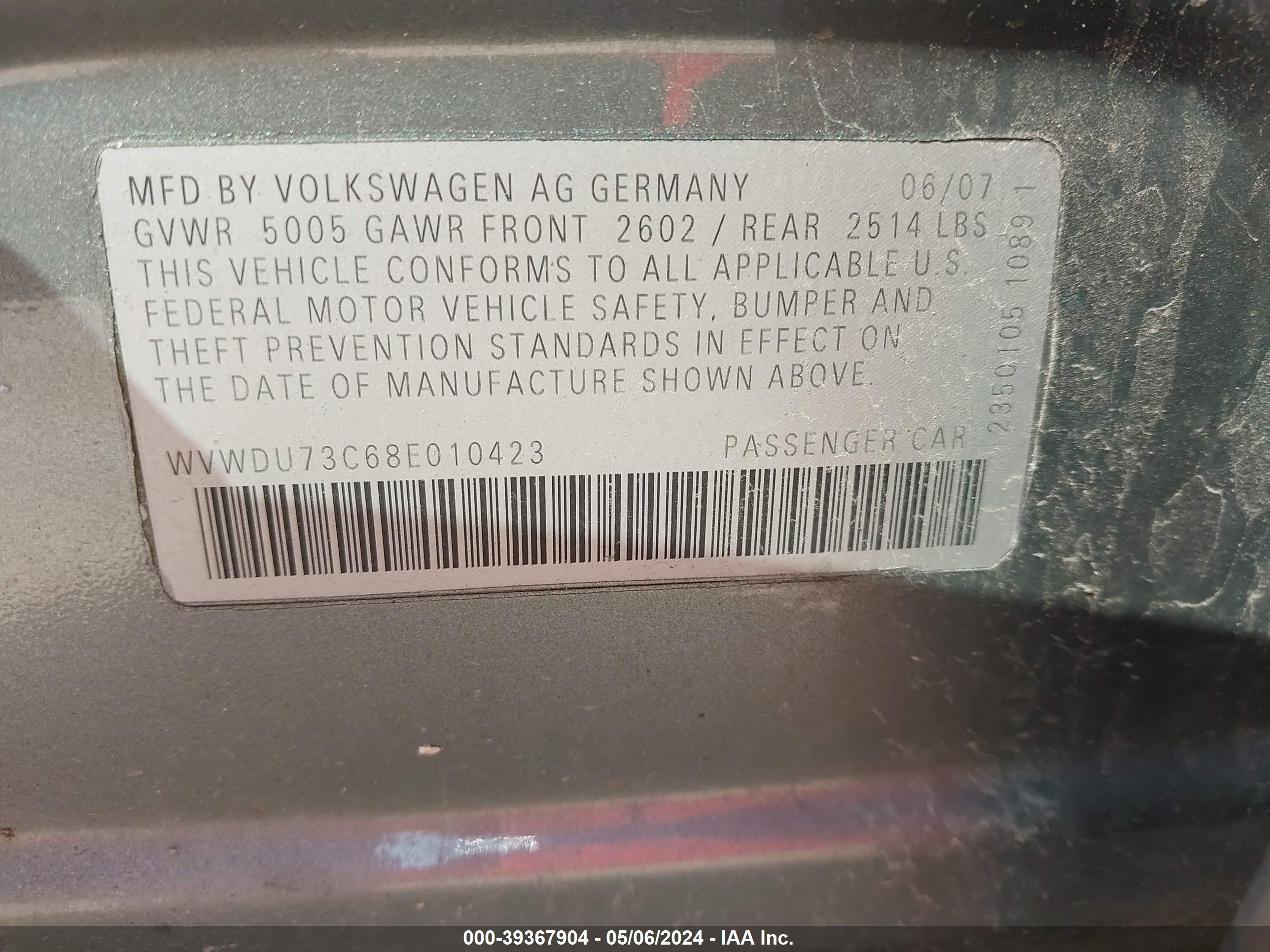 Photo 8 VIN: WVWDU73C68E010423 - VOLKSWAGEN PASSAT 