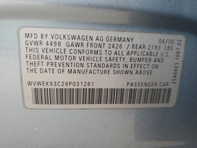 Photo 11 VIN: WVWEK93C26P031261 - VOLKSWAGEN PASSAT 