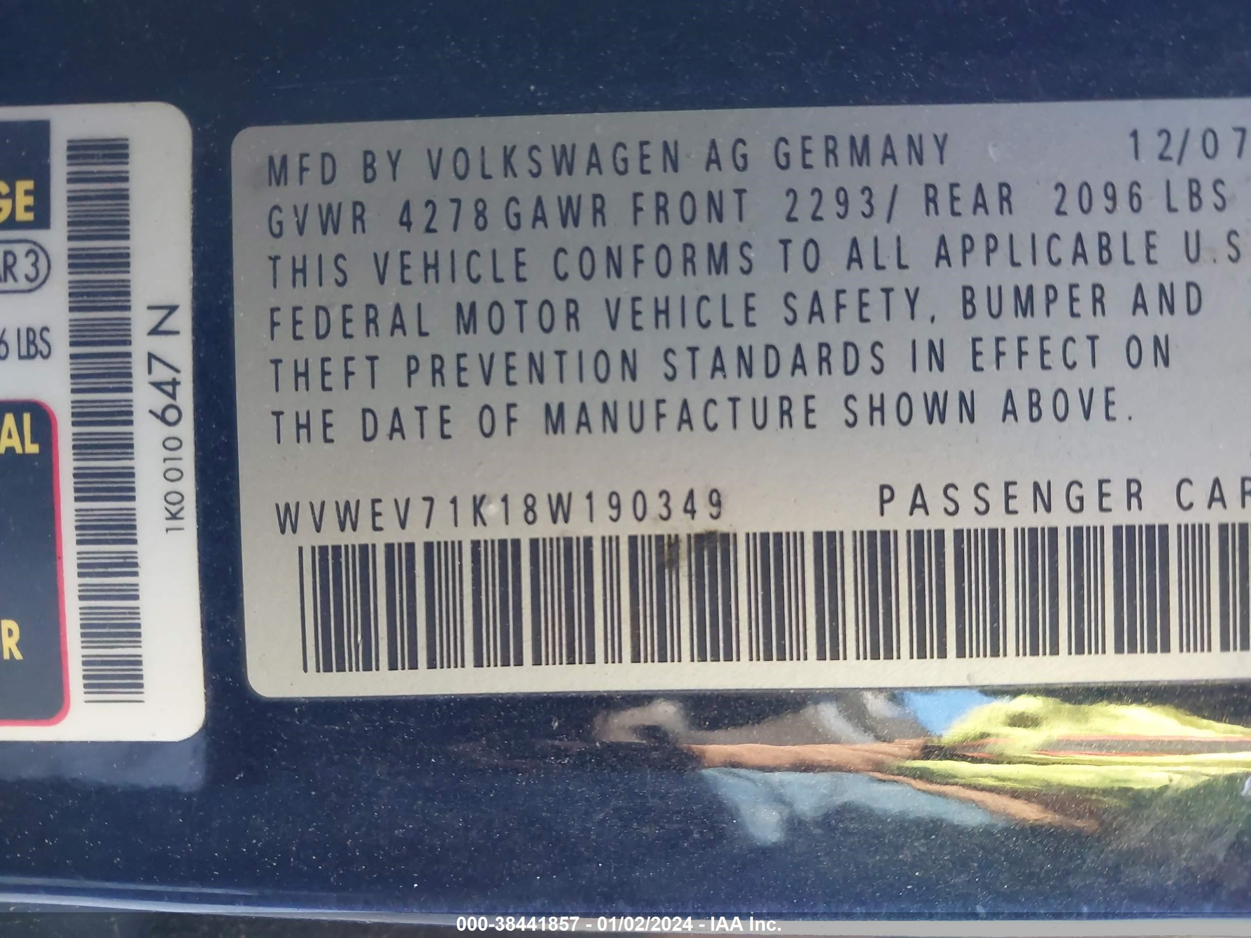 Photo 8 VIN: WVWEV71K18W190349 - VOLKSWAGEN GTI 