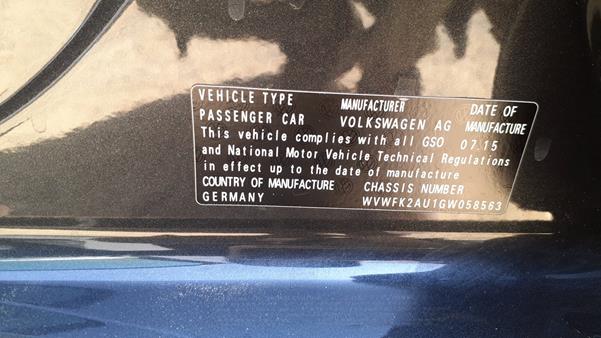 Photo 2 VIN: WVWFK2AU1GW058563 - VOLKSWAGEN GOLF 