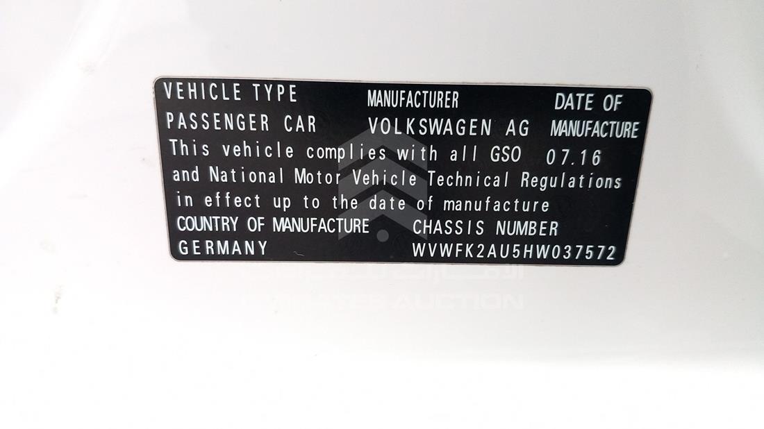 Photo 2 VIN: WVWFK2AU5HW037572 - VOLKSWAGEN GOLF 