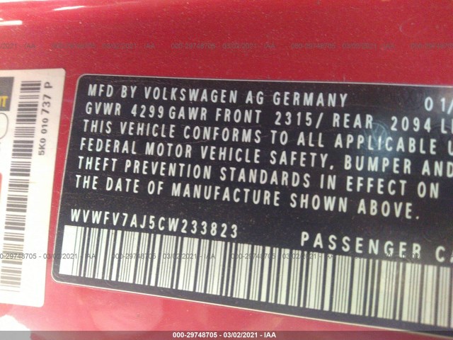 Photo 8 VIN: WVWFV7AJ5CW233823 - VOLKSWAGEN GTI 