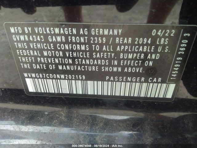 Photo 8 VIN: WVWG87CD0NW202159 - VOLKSWAGEN GOLF 