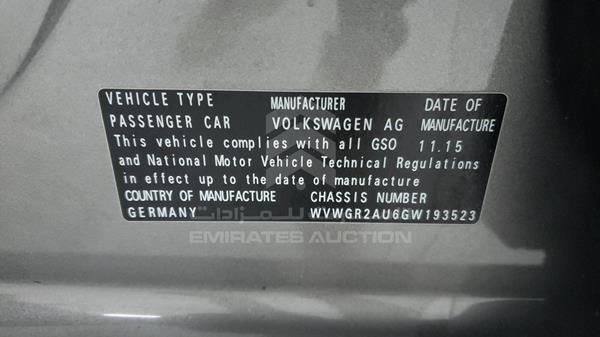 Photo 2 VIN: WVWGR2AU6GW193523 - VOLKSWAGEN GOLF 