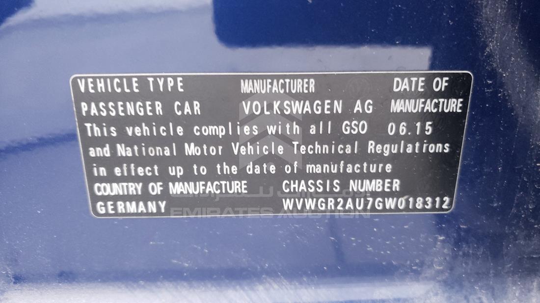 Photo 2 VIN: WVWGR2AU7GW018312 - VOLKSWAGEN GOLF 