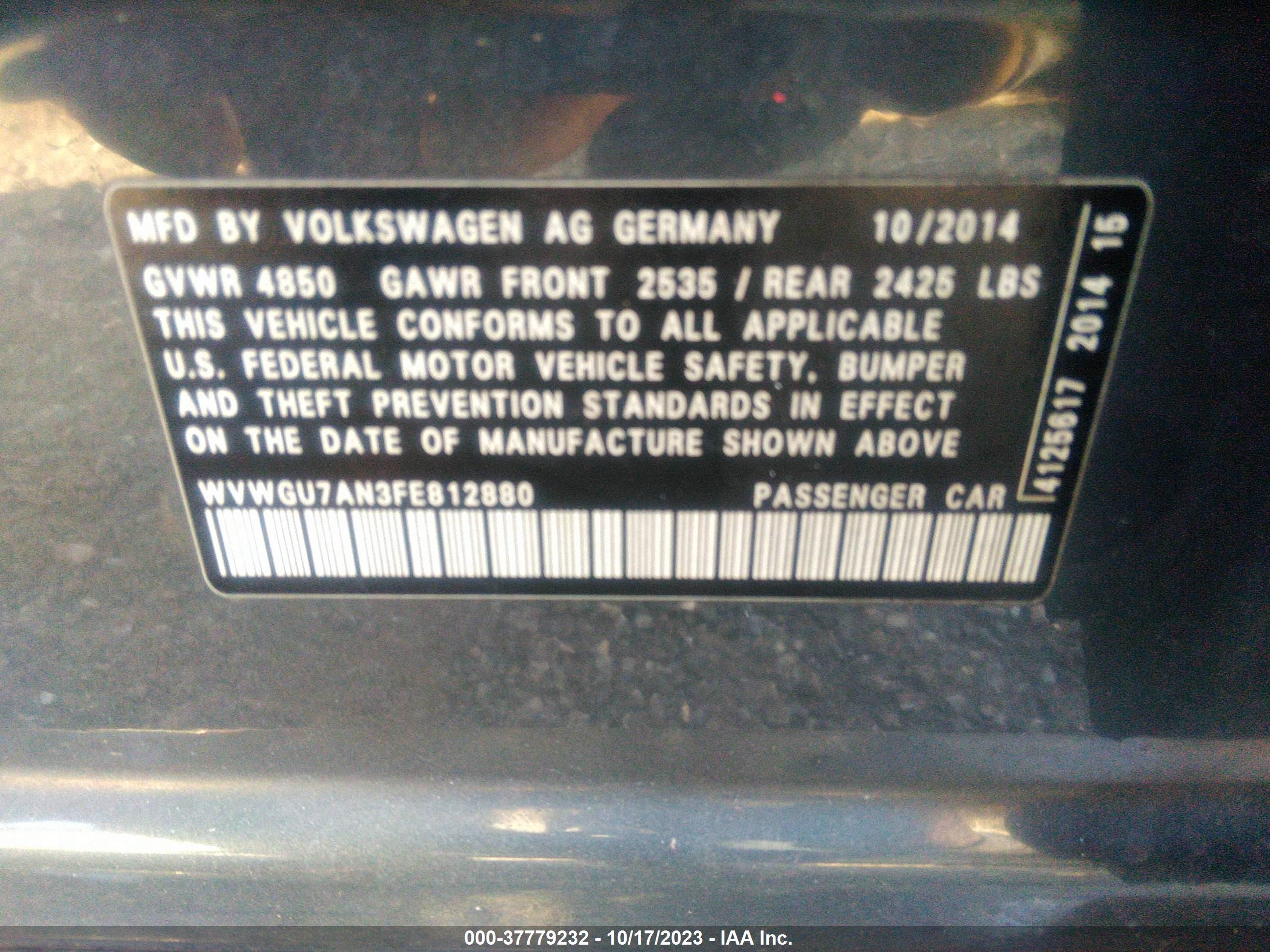 Photo 8 VIN: WVWGU7AN3FE812880 - VOLKSWAGEN PASSAT 