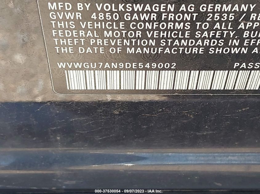 Photo 8 VIN: WVWGU7AN9DE549002 - VOLKSWAGEN PASSAT 