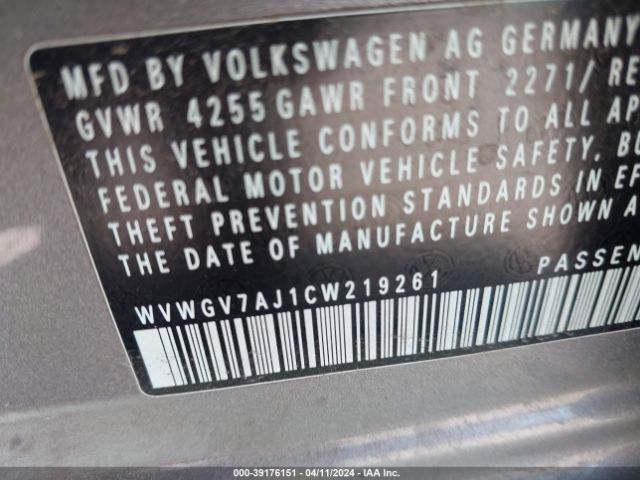 Photo 8 VIN: WVWGV7AJ1CW219261 - VOLKSWAGEN GTI 