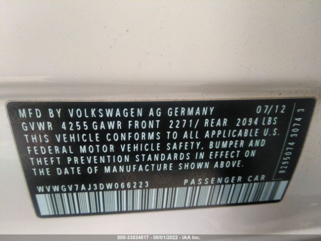 Photo 8 VIN: WVWGV7AJ3DW066223 - VOLKSWAGEN GTI 