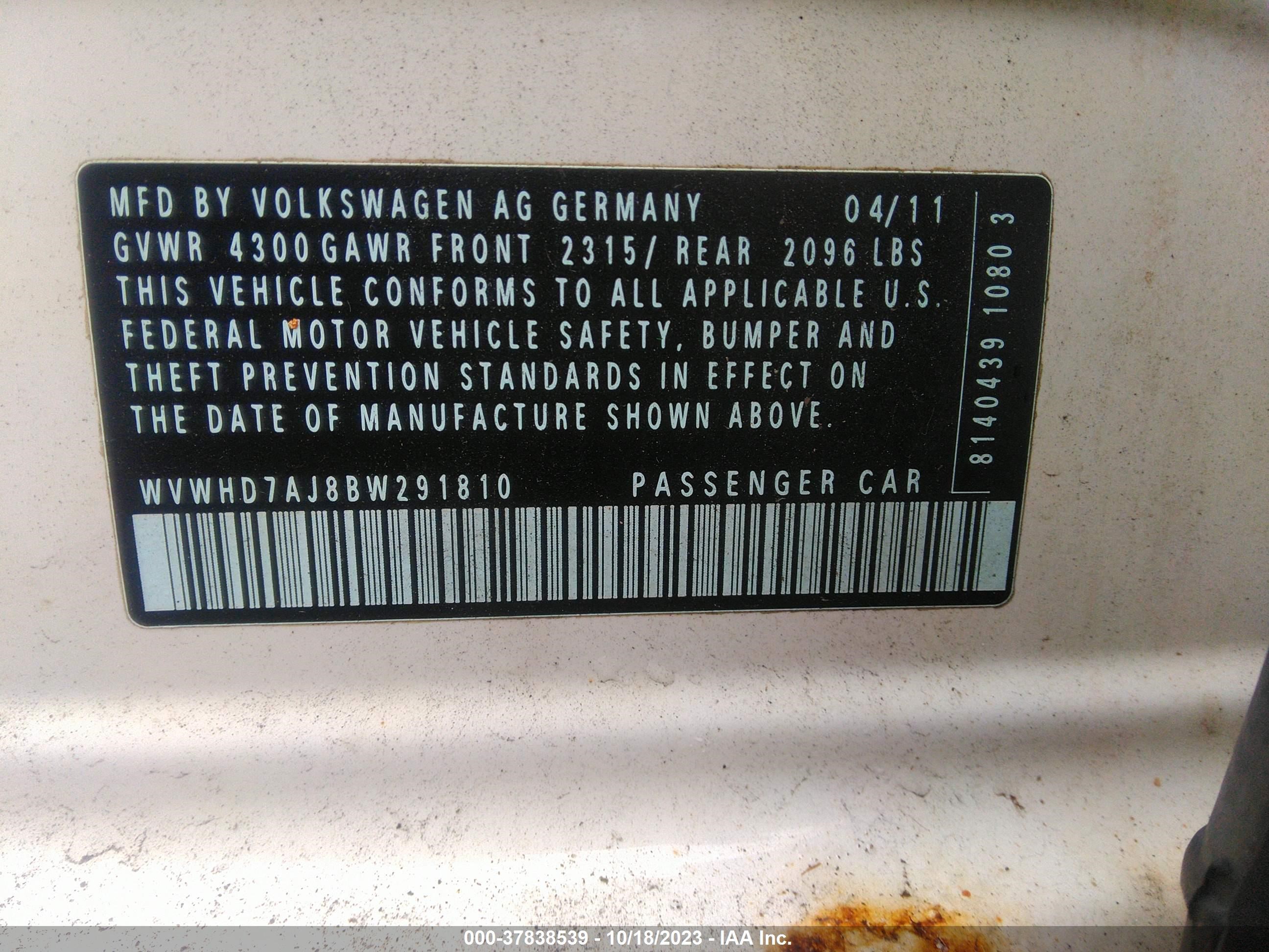 Photo 8 VIN: WVWHD7AJ8BW291810 - VOLKSWAGEN GTI 