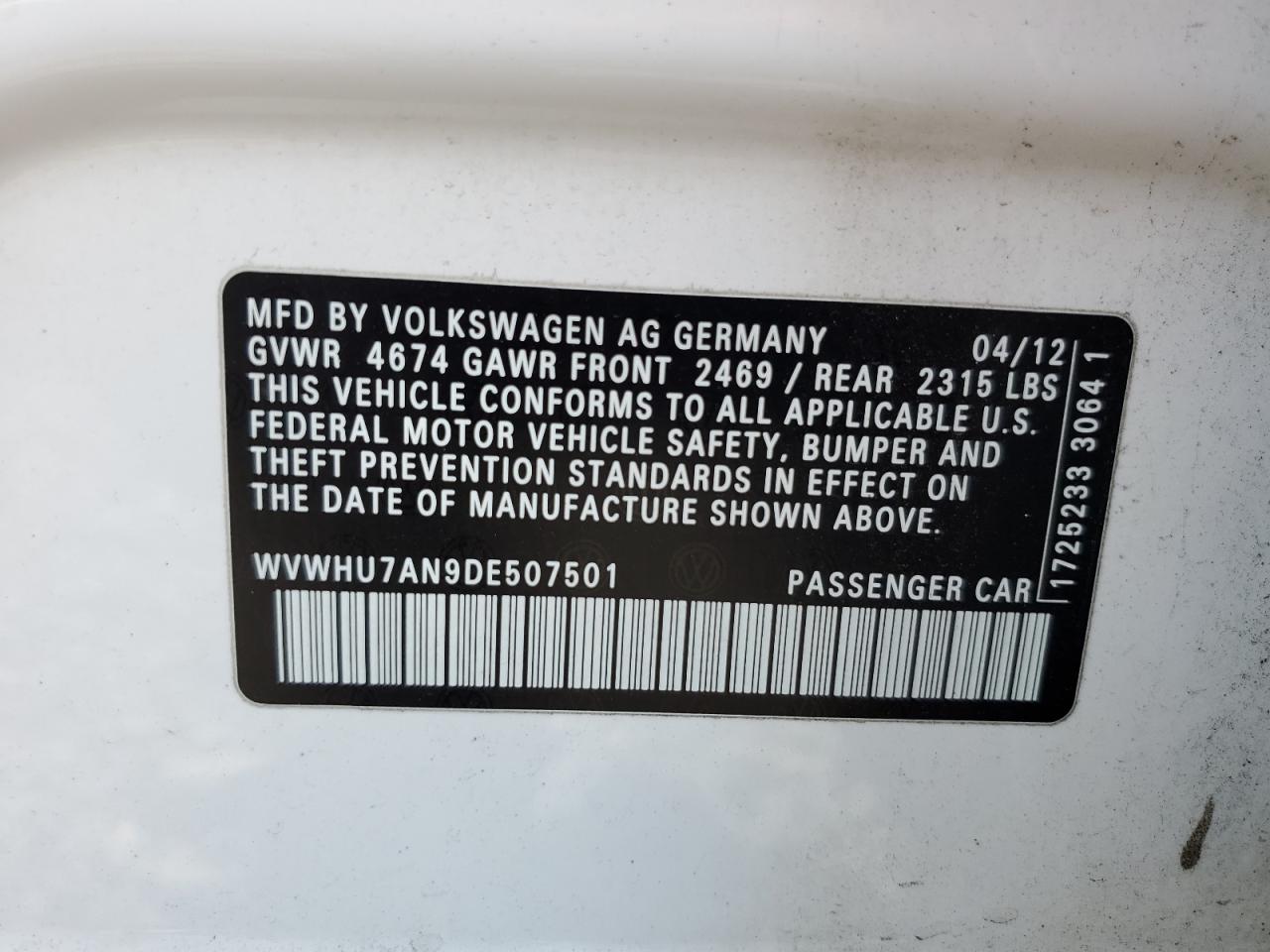 Photo 11 VIN: WVWHU7AN9DE507501 - VOLKSWAGEN PASSAT 