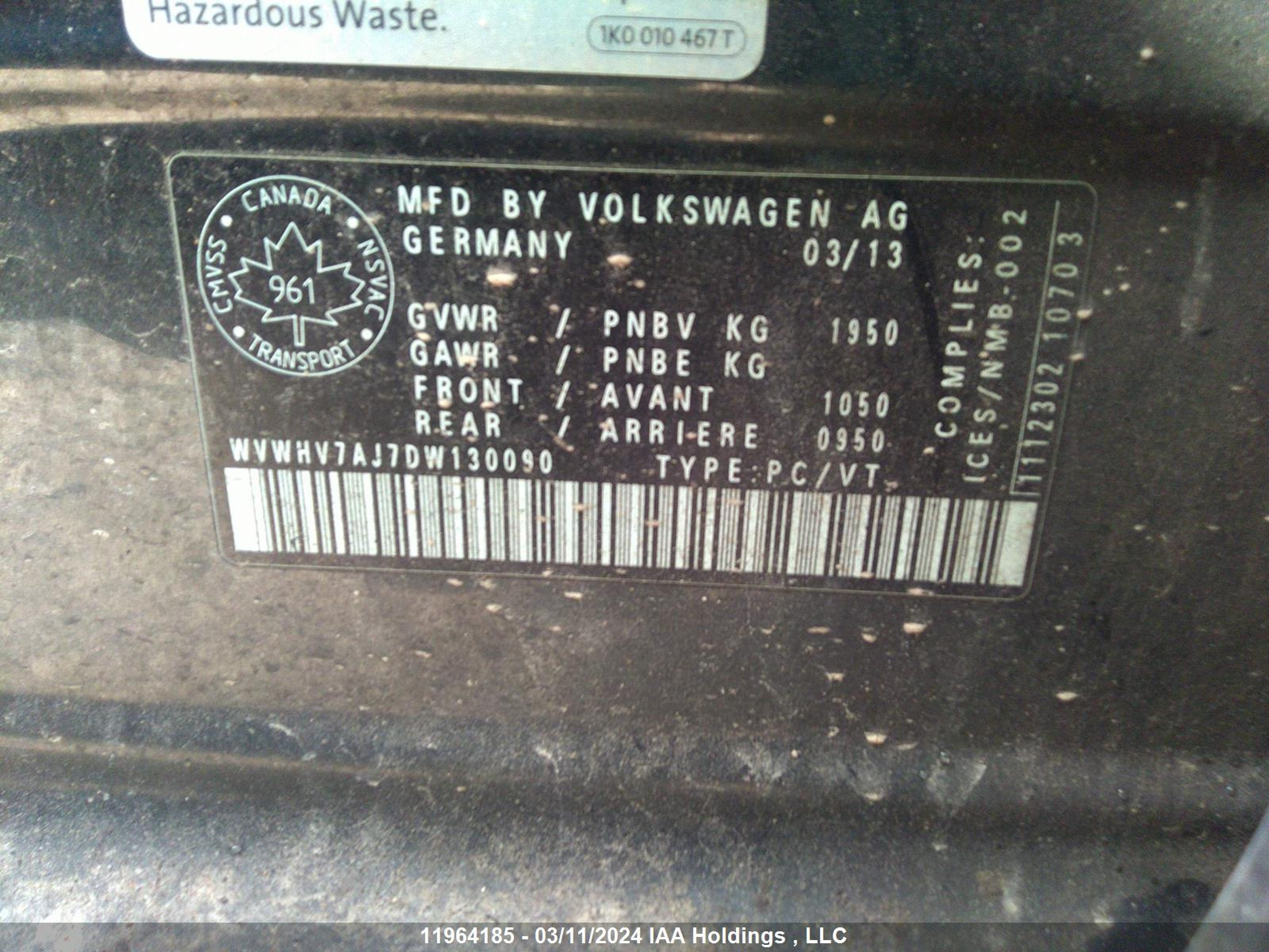 Photo 8 VIN: WVWHV7AJ7DW130090 - VOLKSWAGEN GOLF 