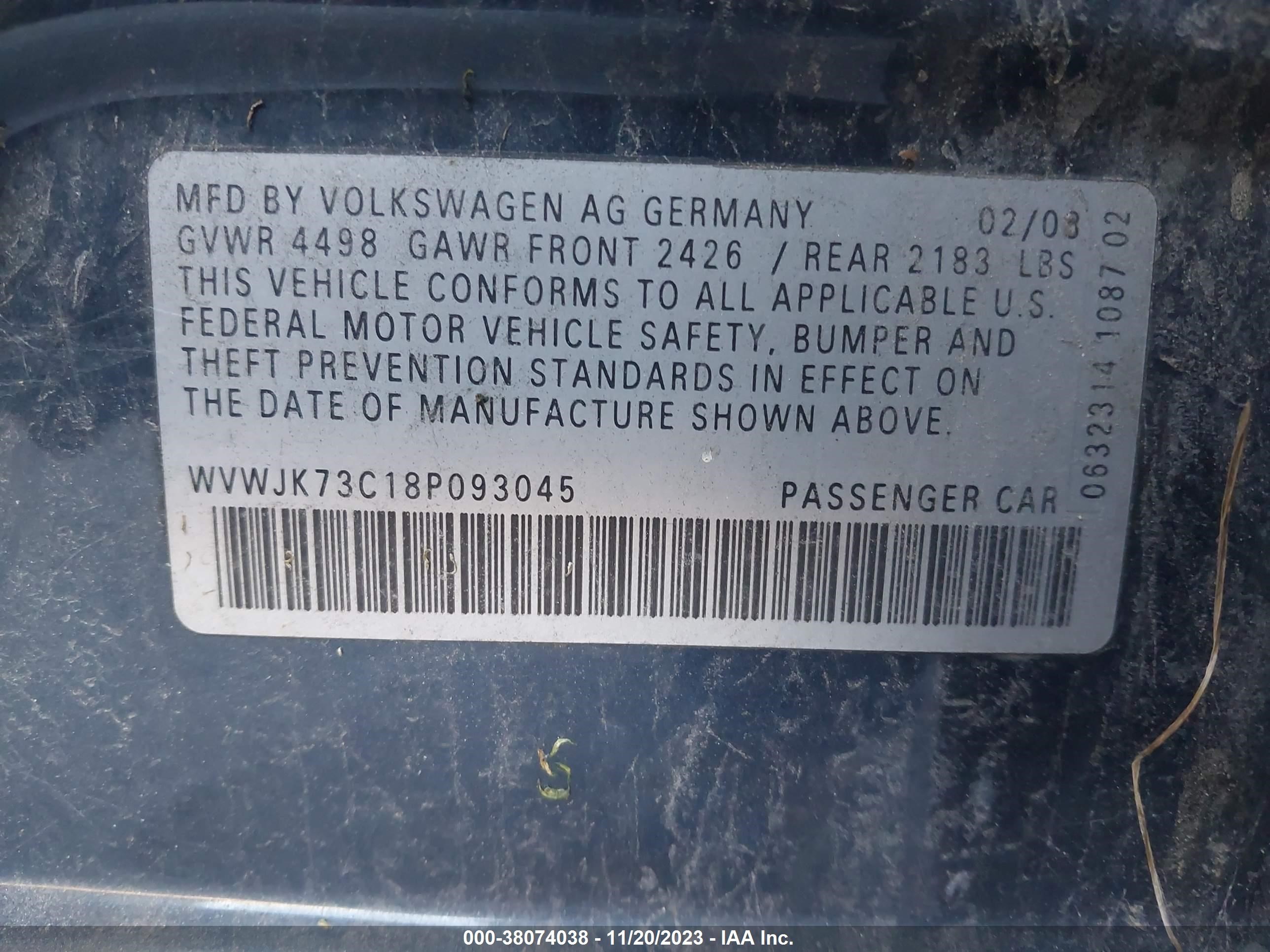 Photo 8 VIN: WVWJK73C18P093045 - VOLKSWAGEN PASSAT 