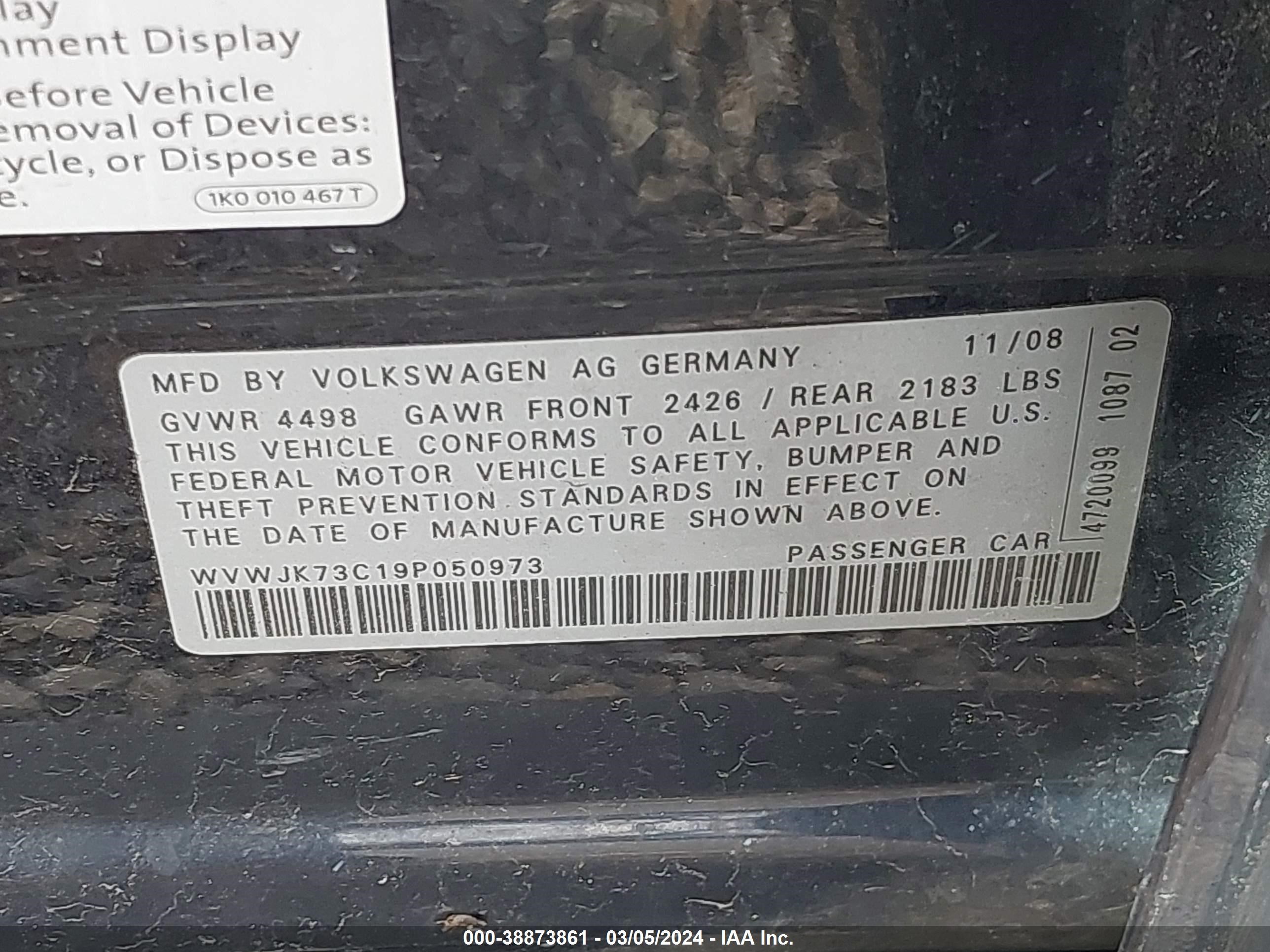 Photo 8 VIN: WVWJK73C19P050973 - VOLKSWAGEN PASSAT 