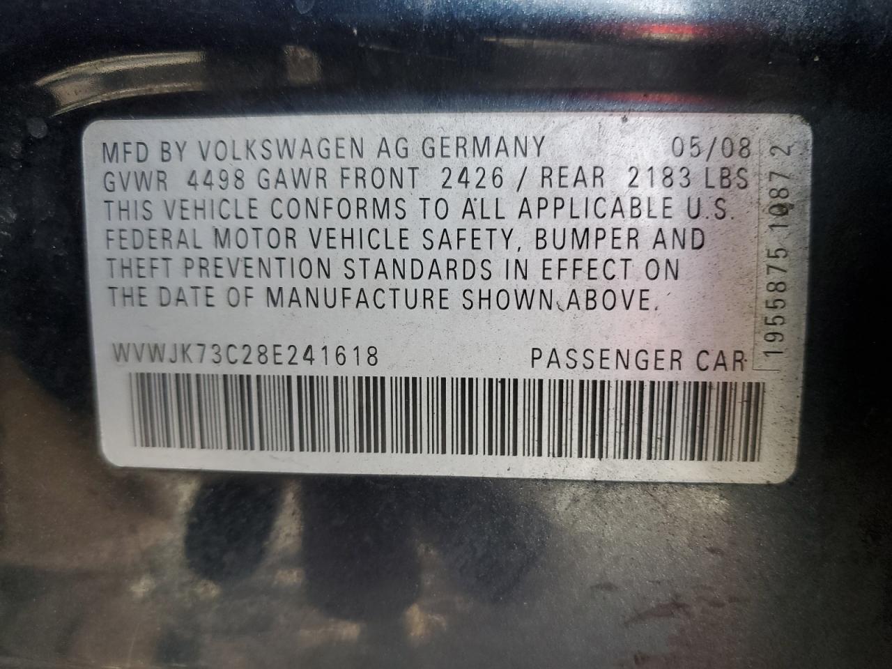 Photo 11 VIN: WVWJK73C28E241618 - VOLKSWAGEN PASSAT 