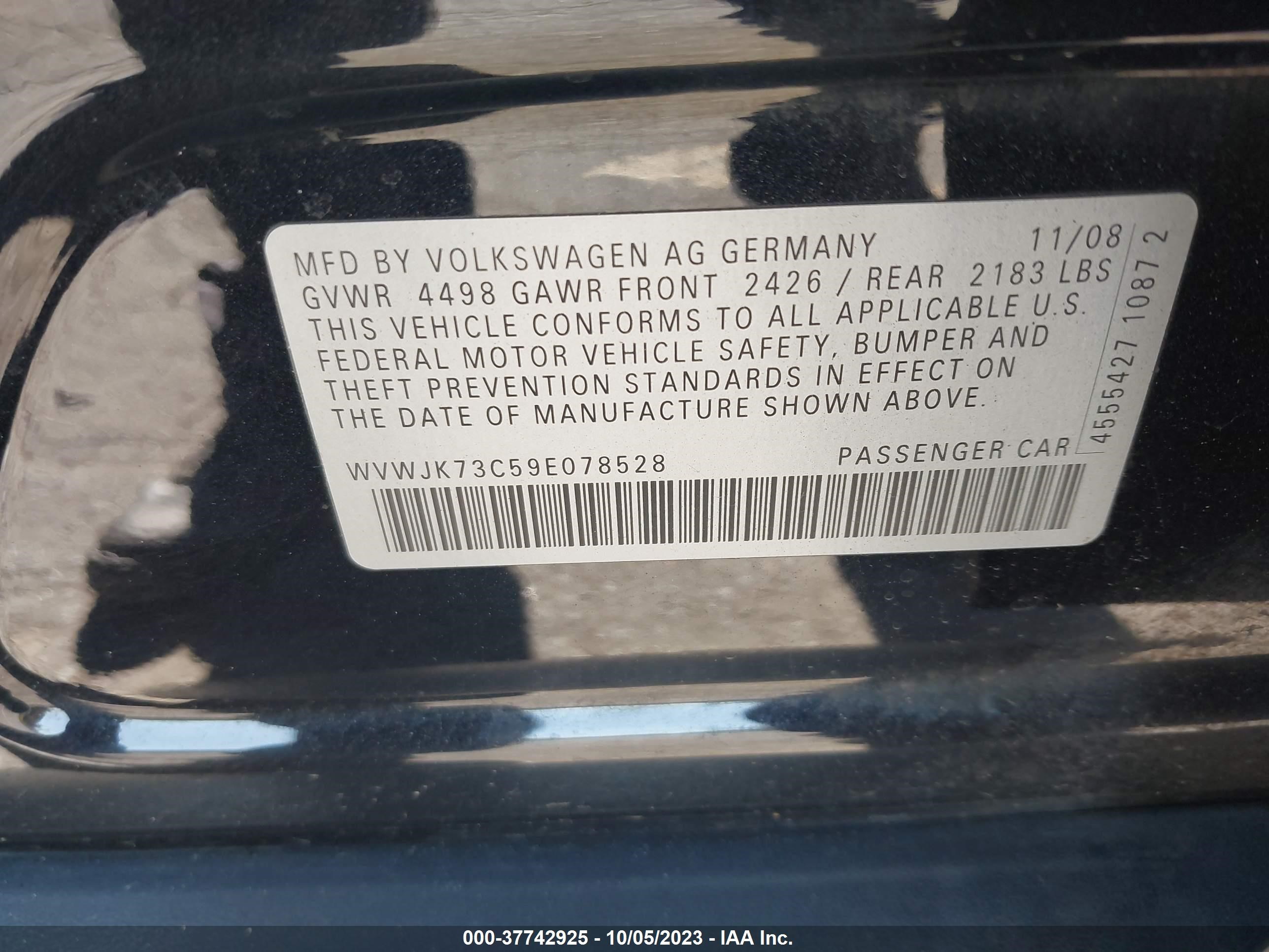 Photo 8 VIN: WVWJK73C59E078528 - VOLKSWAGEN PASSAT 