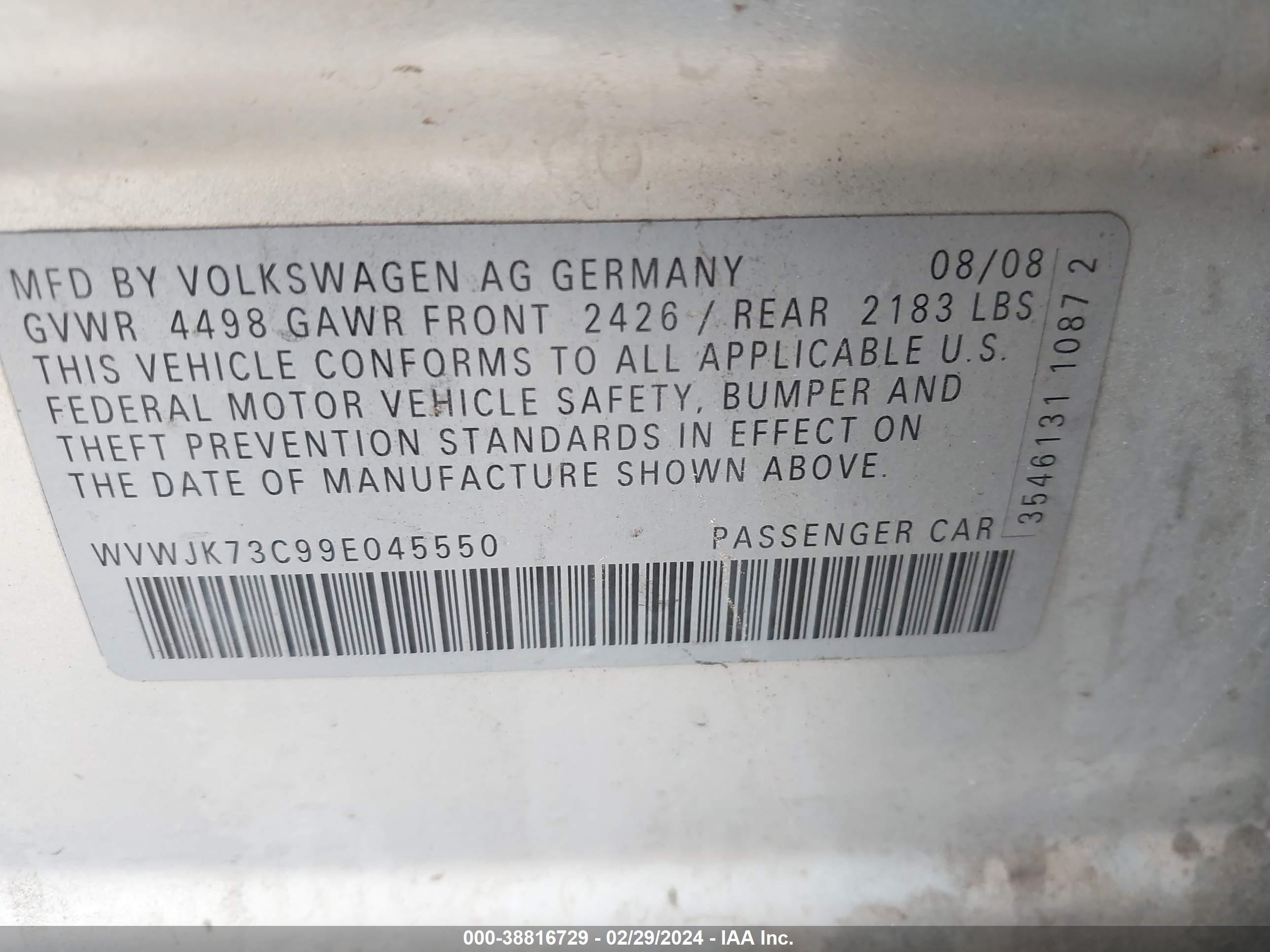 Photo 8 VIN: WVWJK73C99E045550 - VOLKSWAGEN PASSAT 