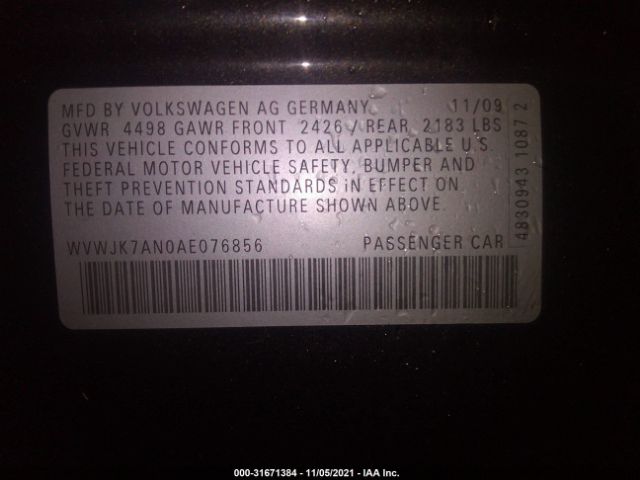 Photo 8 VIN: WVWJK7AN0AE076856 - VOLKSWAGEN PASSAT SEDAN 