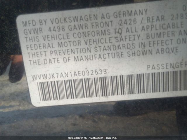 Photo 8 VIN: WVWJK7AN1AE092533 - VOLKSWAGEN PASSAT SEDAN 