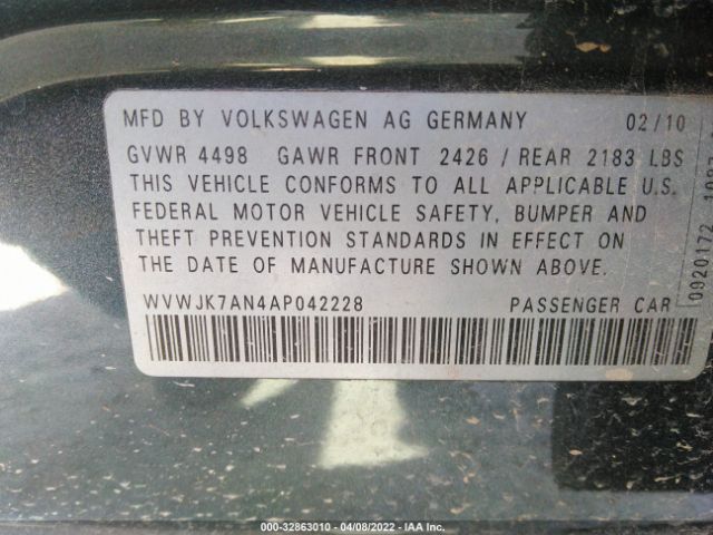 Photo 8 VIN: WVWJK7AN4AP042228 - VOLKSWAGEN PASSAT SEDAN 