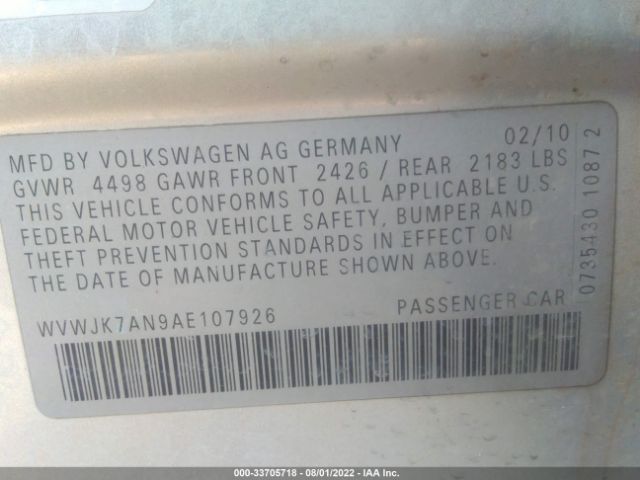 Photo 8 VIN: WVWJK7AN9AE107926 - VOLKSWAGEN PASSAT 