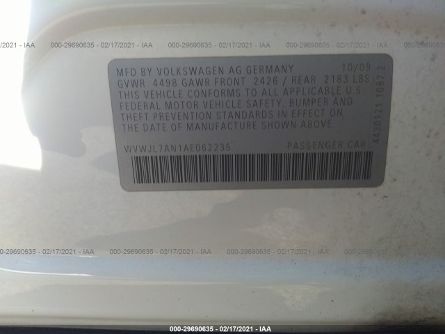 Photo 8 VIN: WVWJL7AN1AE062235 - VOLKSWAGEN PASSAT SEDAN 