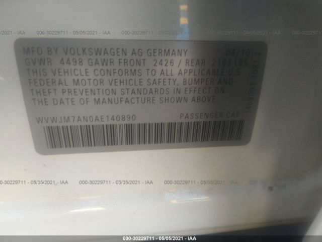 Photo 8 VIN: WVWJM7AN0AE140890 - VOLKSWAGEN PASSAT SEDAN 