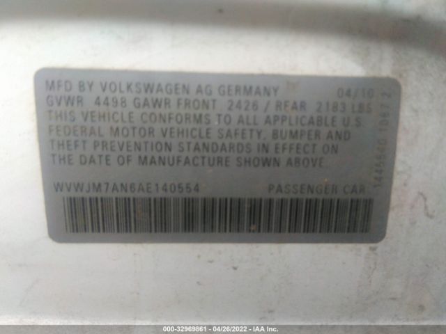 Photo 8 VIN: WVWJM7AN6AE140554 - VOLKSWAGEN PASSAT SEDAN 