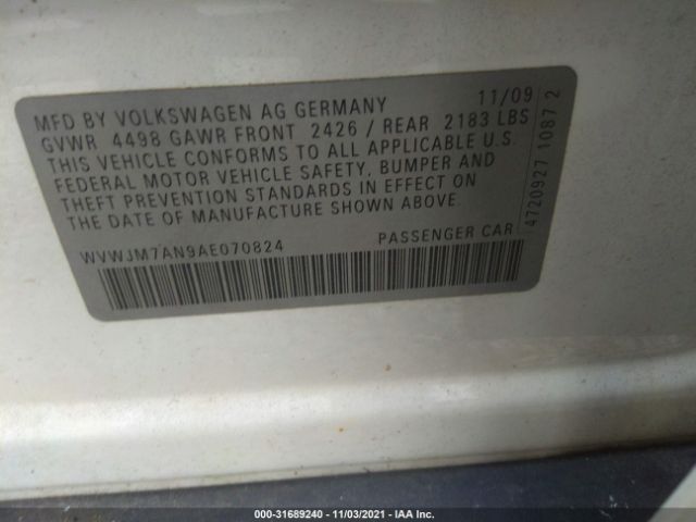 Photo 8 VIN: WVWJM7AN9AE070824 - VOLKSWAGEN PASSAT SEDAN 