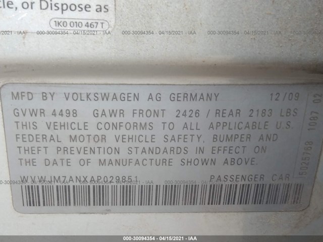 Photo 8 VIN: WVWJM7ANXAP029851 - VOLKSWAGEN PASSAT 