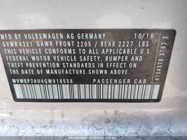 Photo 8 VIN: WVWKP7AU4GW916556 - VOLKSWAGEN GOLF 